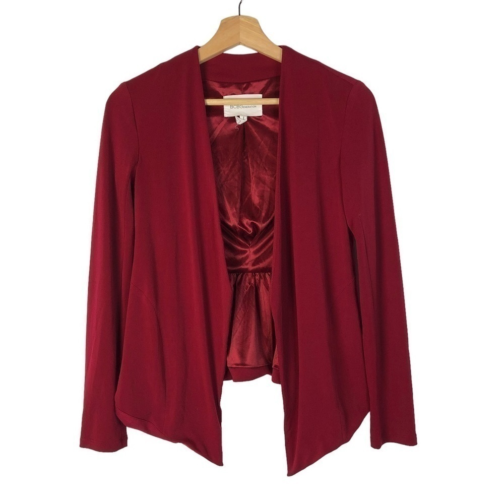 BCBGeneration Red Open Front Drape Lightweight Blazer XXS